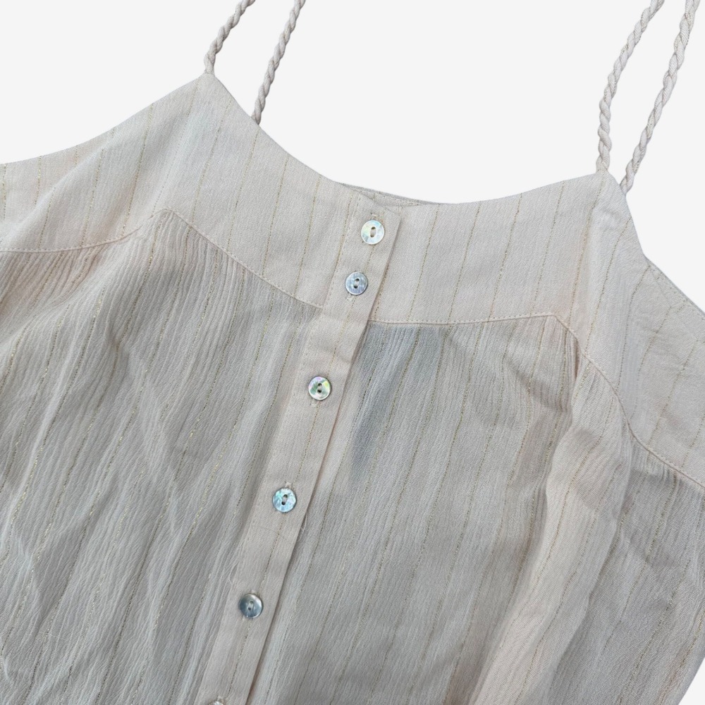 Knot Sisters Sally Tank Peach Gold Metallic Stripe Button Front Camisole XS NEW